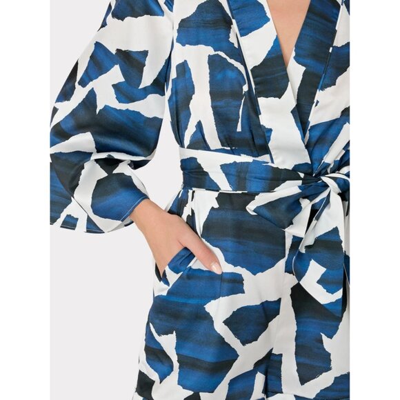 Milly Cabana Ocean Puzzle Satin Romper Navy Womens Size Medium - Picture 2 of 12